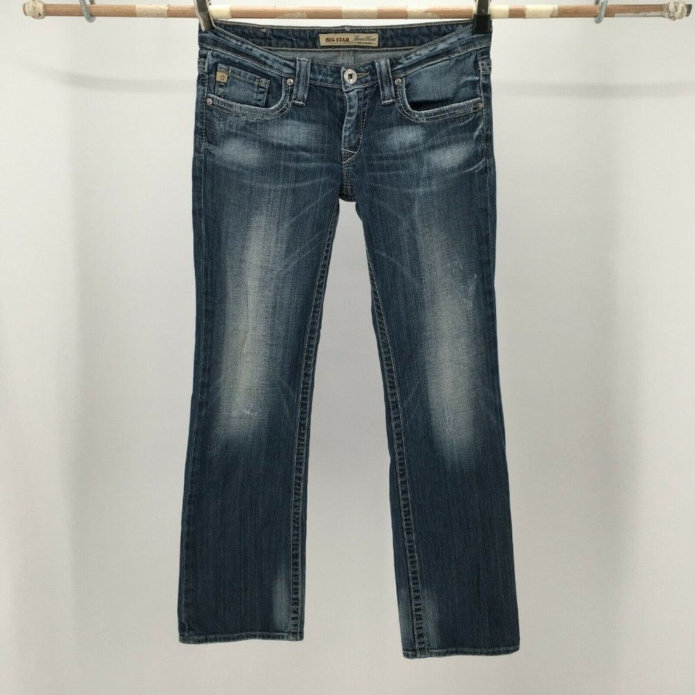 Big Star Sweet Ultra Low Rise Jeans Womens 29 Regular Blue Bootcut Denim Zip Fly